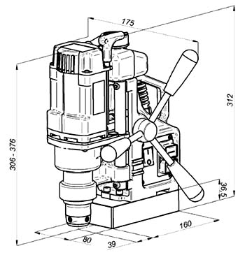 МС-36 Габаритні розміри магнітного свердлильного верстата